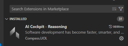 VS Code marketplace with AI Cockpit Reasoning extension ready to install