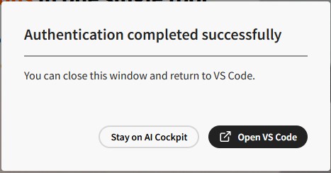 AI Cockpit authentication success dialog