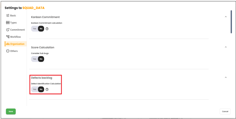 Toggle to define the defects backlog calculation