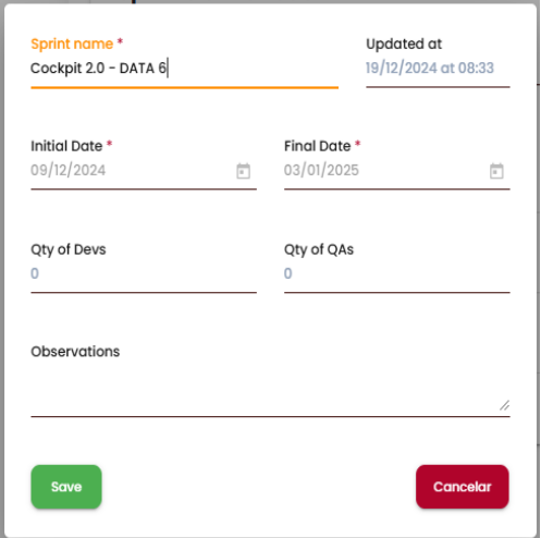 Sprint/Period edit modal