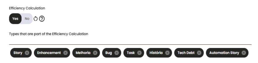 Efficiency Calculation toggle