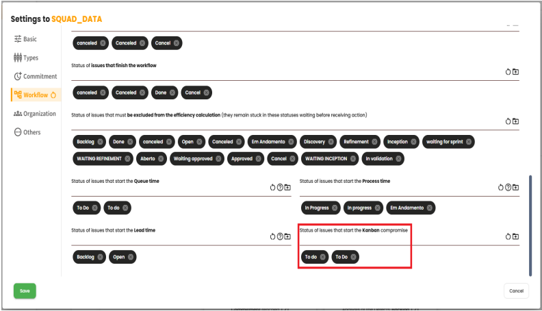 Field that defines the start of the Kanban commitment in the settings