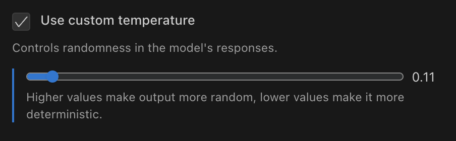 Temperature setting in AI Cockpit Reasoning settings panel