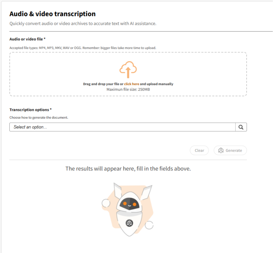 Audio and Video Transcription Screen