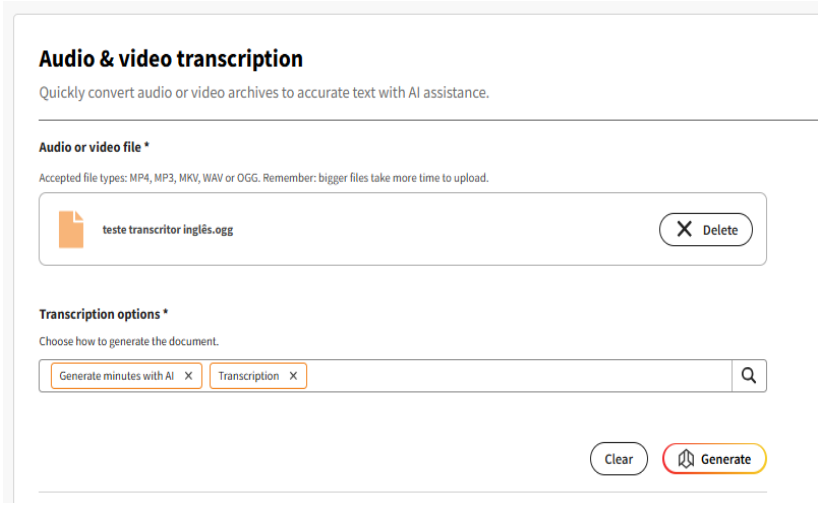 Enabled generation button after filling in the fields in Audio and Video Transcription
