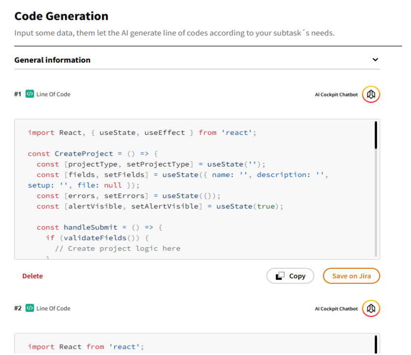 Generated Results by AI – Code Generation Screen