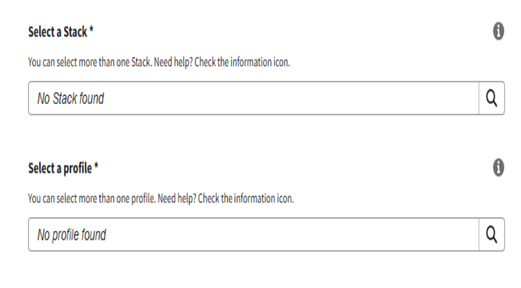 Stack and Profile Fields on the Create Setup Screen