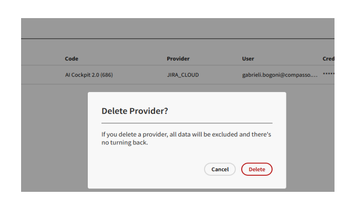 Modal for provider deletion confirmation