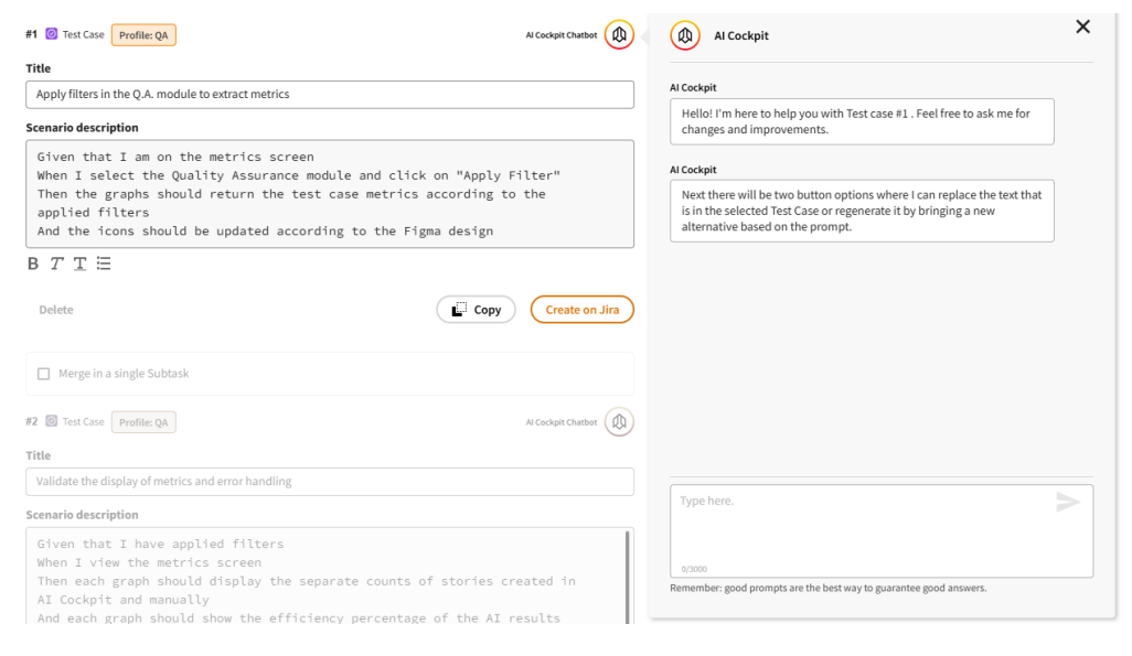 Chatbot on the Test Case Screen