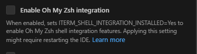 Enable Oh My Zsh integration checkbox