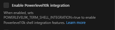 Enable Powerlevel10k integration checkbox