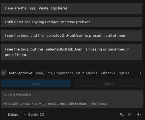 Example of AI Cockpit Reasoning asking a question with suggested response buttons below it