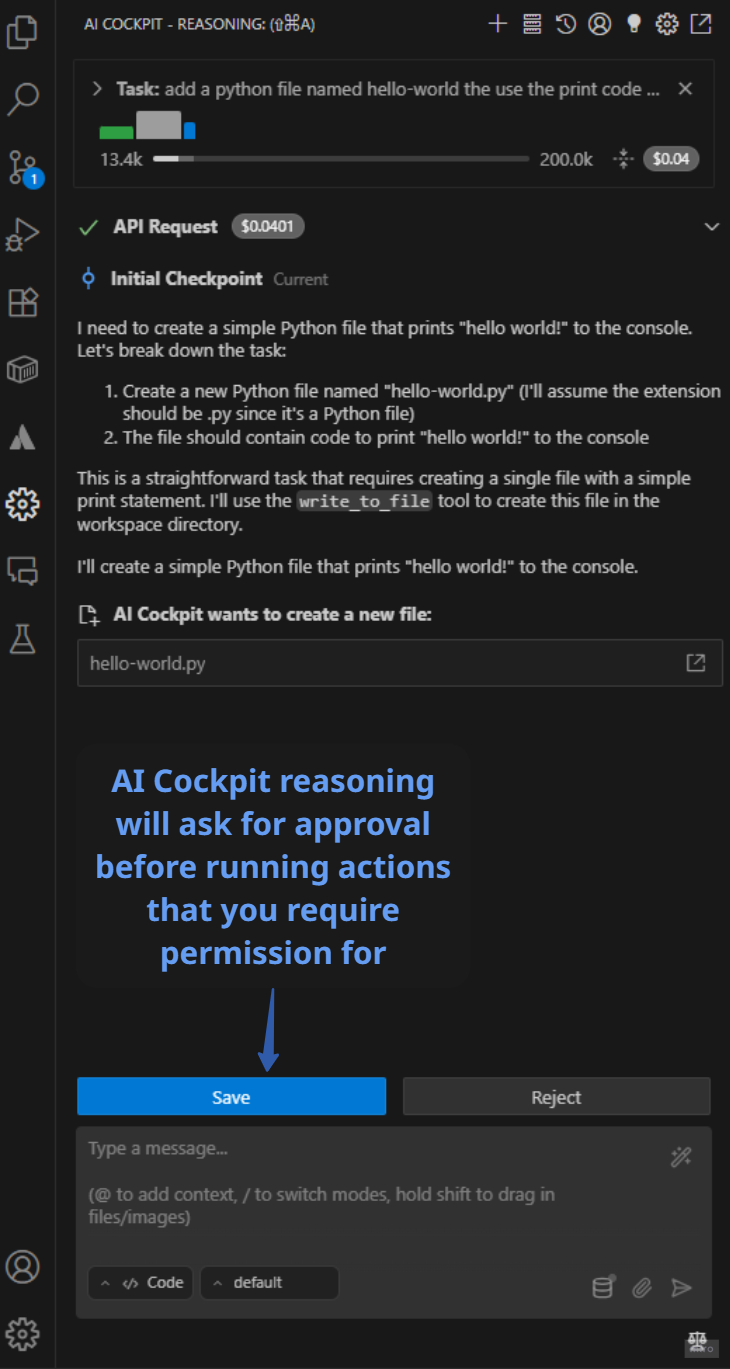 Reviewing a proposed file creation action