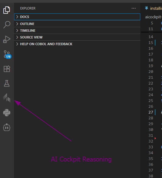 AI Cockpit Reasoning icon in VS Code Primary Side Bar