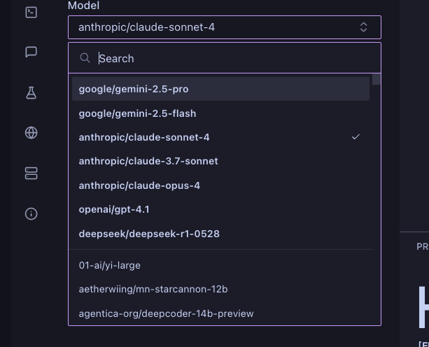 Dropdown de seleção de perfil nas Configurações