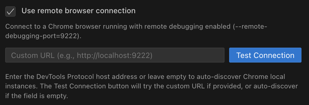 Configuração de conexão de navegador remoto