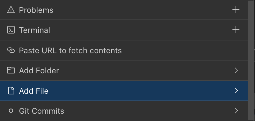 Visão geral das Menções de Contexto - mostrando o menu suspenso do símbolo @ na interface de bate-papo