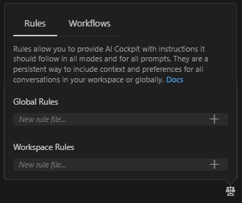 Aba de Regras no AI Cockpit Reasoning