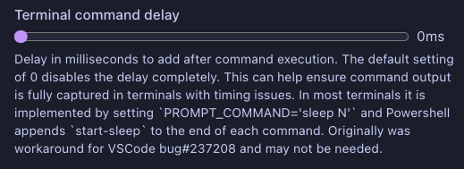 Controle deslizante de atraso do comando do terminal definido para 0ms