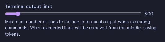 Controle deslizante de limite de saída do terminal definido para 500