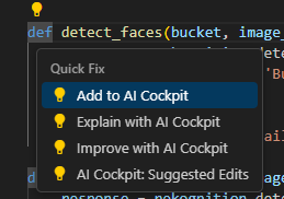 VS Code code actions in line with code