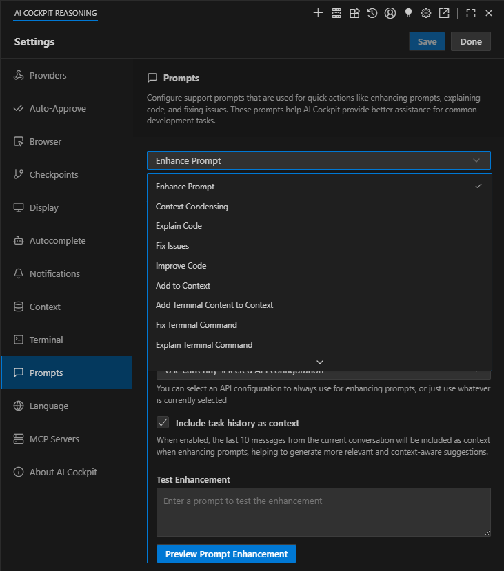VS Code prompts settings